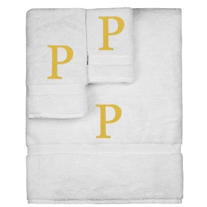 BC BARE COTTON Monogrammed Towel Set, Personalized Gift, Set of 3 - White - Gold Block - 1 of 4