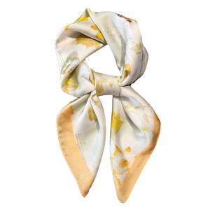 Anna-Kaci Women's Satin Square Scarf with Butterfly and Floral Print Lightweight Neck Head or Bag Accessory - 1 of 4