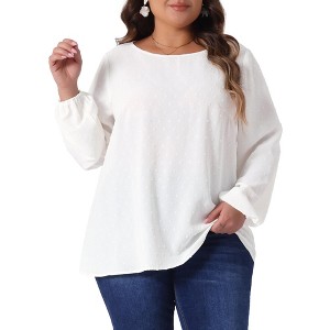 Agnes Orinda Women's Plus Size Dressy Swiss Dots Long Sleeve Round Neck Casual Blouses - 1 of 4