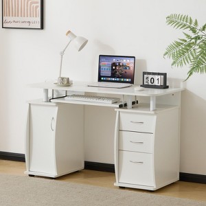 KTMBDW Computer Desk with 3 Drawers, 1 Door and 1 Storage Shelf, Wood Writing Home Office Workstation, Office Desk with Drawers - 1 of 4