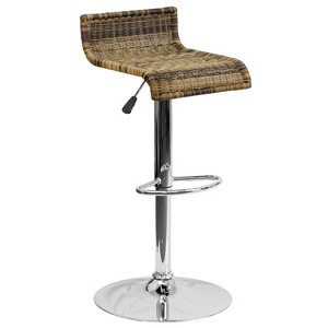 Flash Furniture Contemporary Wicker Adjustable Height Barstool with Waterfall Seat and Chrome Base - 1 of 4