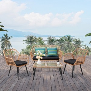 KTMBDW 4-Piece Patio Furniture Outdoor Bistro Set,All Weather Rattan Conversation Bistro Loveseat Chair and Table Set for Backyard Balcony Deck,Yellow - 1 of 4