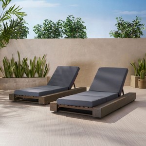 Christopher Knight Home Daphne Patio Adjustable Acacia Wood Chaise Lounge with Cushion (Set of 2) - 1 of 4