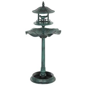 Resenkos 3-in-1 Garden Bird Bath Bowl Pedestal with Bird Feeder, Large Water Basin, Underneath Flower Planter, Green - 1 of 4