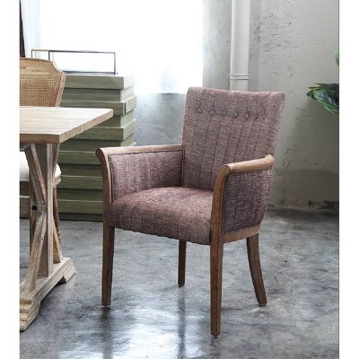 Ash Wood Frame Linen Upholstered Transitional Arm Chair, Brown