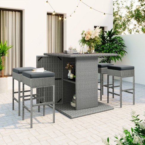 5 piece Patio Rattan Dining Table Set Counter Height Pe Wicker