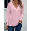 Women's Blouse V-Neck Top Long Sleeve Button Cuff Casual Blouse Hollow Out Shirt - 2 of 4