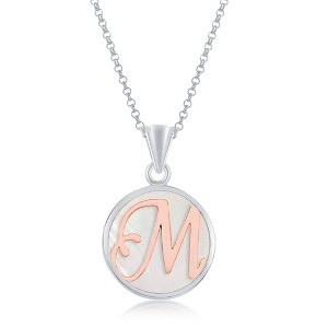 Bella Silver Sterling Silver, MOP 18" Pendant Necklace, Rose Gold Script Initial - White - 1 of 2