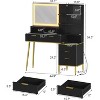 LED Lighted Vanity Desk with Power Outlet - 5 Drawers, Fluted Design, HD Mirror, Tempered Glass Top, Solid Wood Legs - 3 of 4