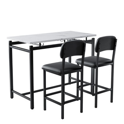 NicBex 3-Piece Bar Table Set,Modern Faux Marble Tabletop Table Set with 2 Upholstered Bar Stools for Small Space,Dining Room