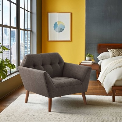 Charcoal Mid-Century Lounge Chair with Tapered Wood Legs