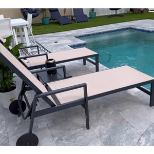 PURPLE LEAF Outdoor Chaise Lounge with Wheels for Outside 2 Pieces Aluminum Patio Lounge Chair with 5 Adjustable Position Recliner Side Table Included - 1 of 4
