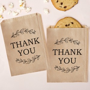 Big Dot of Happiness Rustic Leaves Thank You Kraft Brown Paper Treat Bags, Party Individual Greaseproof Paper Sandwich Cookie Bags - 25 Count - 1 of 4