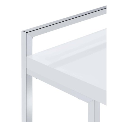 Modern White Rectangular Wood Snack Table with Chrome Base