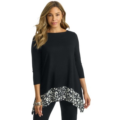 Jessica London Women's Plus Size Stretch Sharkbite Tunic With Contrast Hem