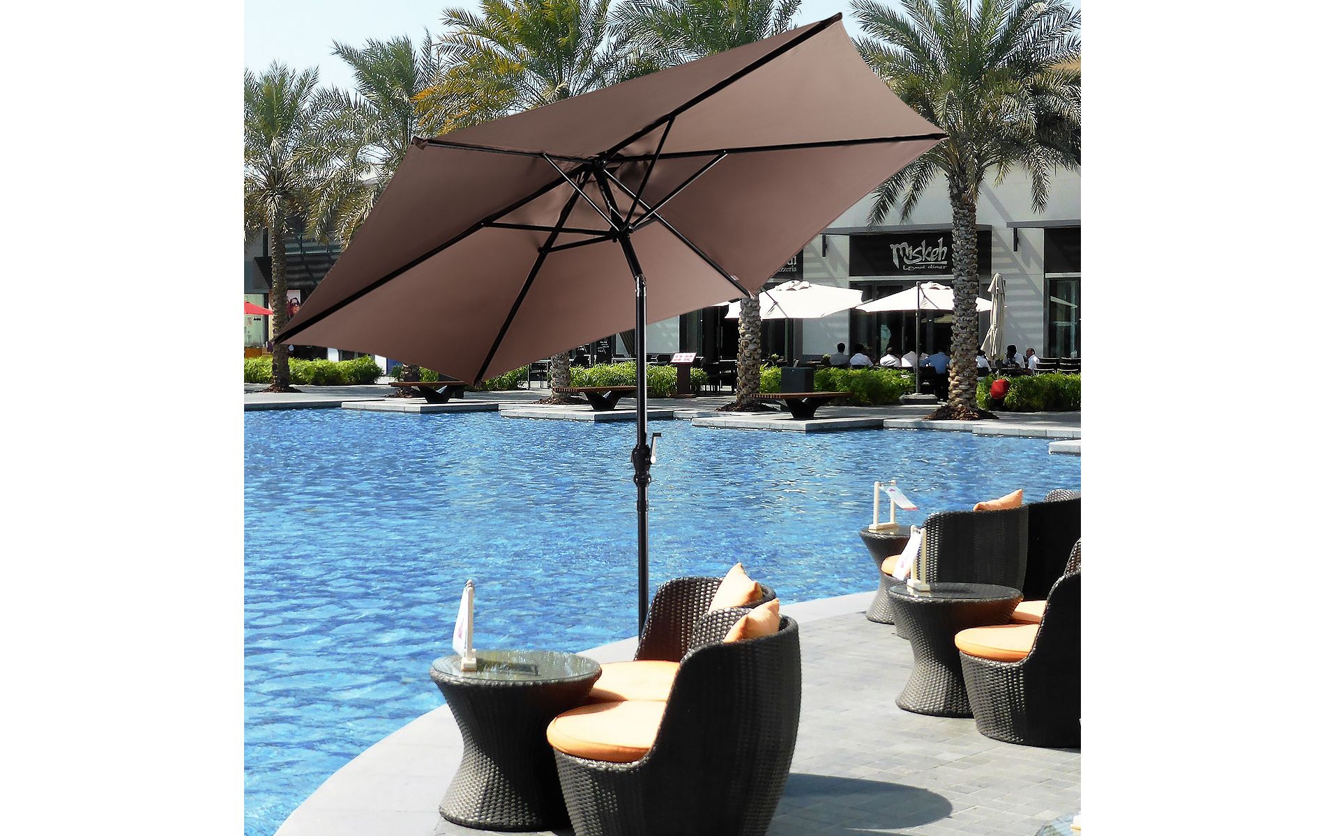 Costway 9ft Patio Umbrella Patio Market Steel Tilt w/ Crank Outdoor Yard Garden (Tan)