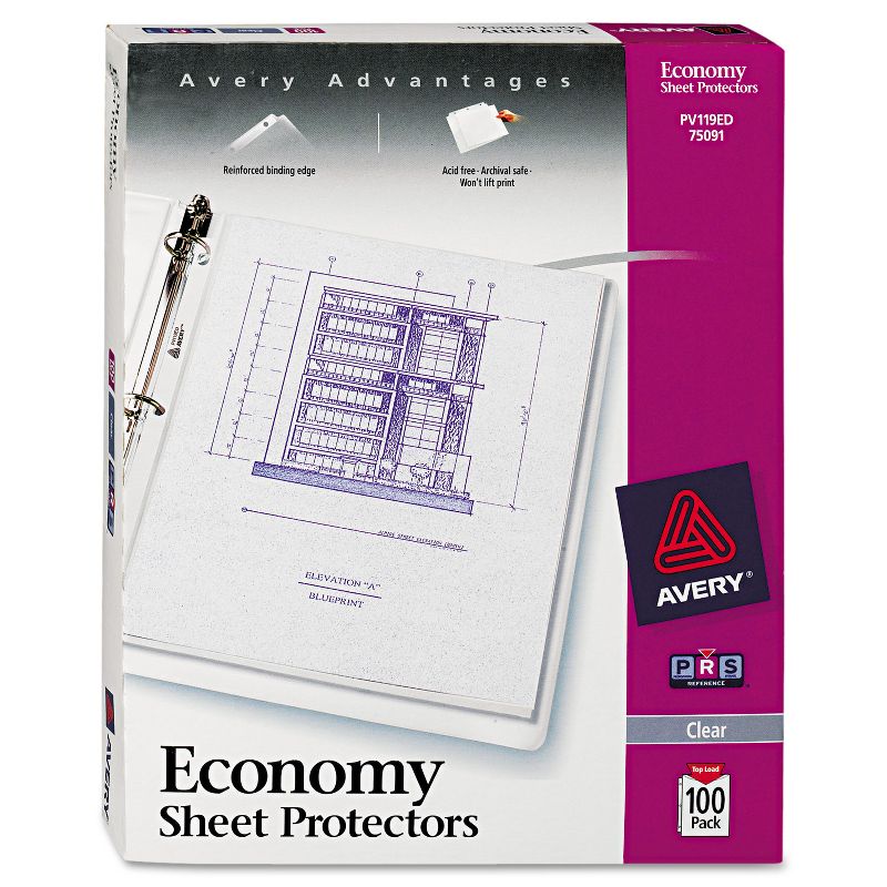Avery Top-Load Sheet Protector Economy Gauge Letter Clear 100/Box 75091, 3 of 9