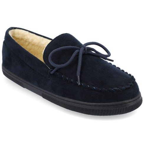 Mens navy moccasin discount slippers