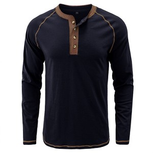 Men's Classic Crew Neck Long Sleeve Button T-Shirt Soft Breathable Fall Top - 1 of 4