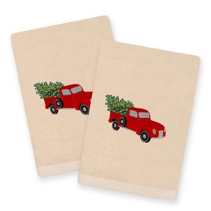 Linum Home Textiles Christmas Truck - Embroidered Luxury 100% Turkish Cotton Hand Towel (Set of 2) - 1 of 3