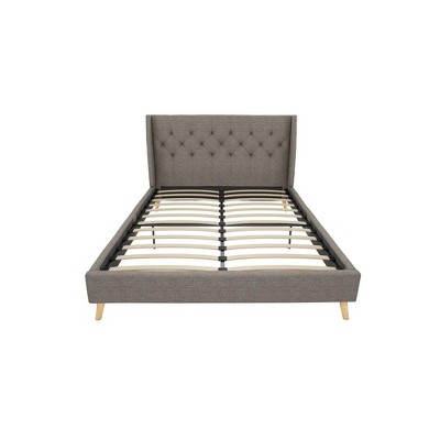 Gray Linen Tufted Upholstered Queen Bed with Wood Frame