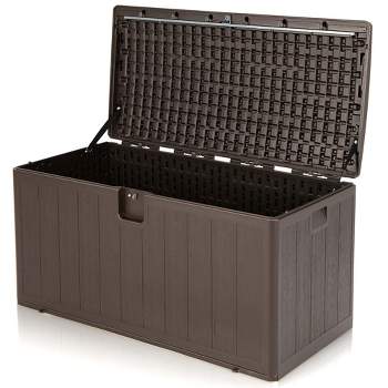 Costway 105 Gallon Outdoor Resin Deck Box All Weather Lockable Storage Container Brown