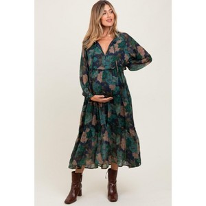 Pinkblush Navy Floral Chiffon Ruffle Tiered Maternity Midi Dress - 1 of 3