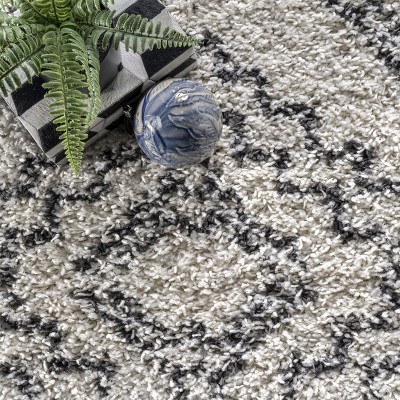 Off-White Square Braided Shag Synthetic Area Rug