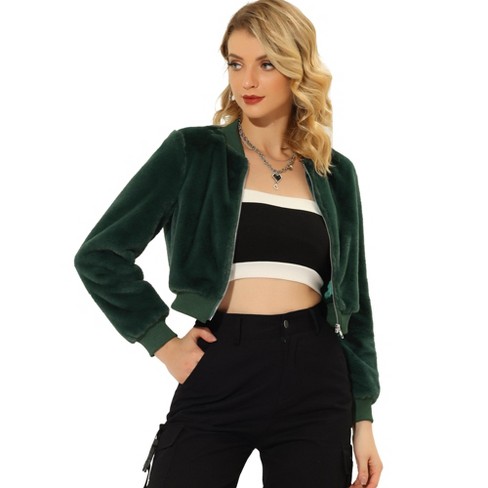 Allegra K Women's Casual Lightweight Zip-up Bomber Jacket With Pockets Dark  Green Small : Target