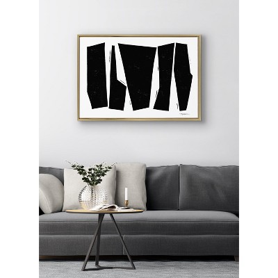 Colliding Shapes Black and White Abstract Canvas Art with Gold Frame
