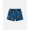 Deux par Deux Boy Printed Swim Trunks Orange Sloths on Navy Blue - 4 of 4
