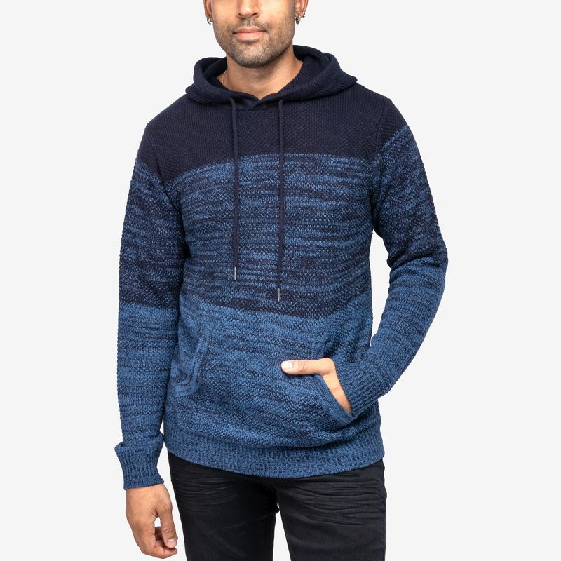 X RAY Men's Slim Fit Knitted Hoodie Sweater, Casual Color Block Hooded Pullover Top, 1 of 6