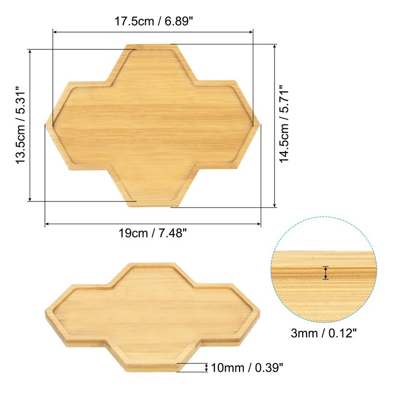 Unique Bargains Home Indoor Polygonal Bamboo Plant Pot Saucer Flower Drip Trays 19x14.5 Inch Wood Color, 2 of 6