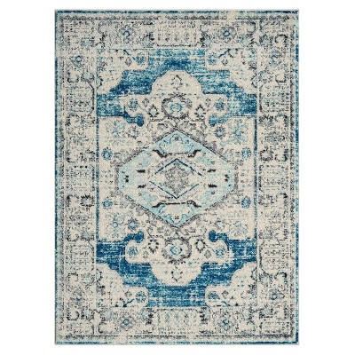 Blue and Beige 8' x 10' Synthetic Oriental Medallion Area Rug