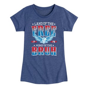 Girls' - Instant Message - Land of the Free Home of the Bruh Fitted Short Sleeve Graphic T-Shirt - 1 of 4