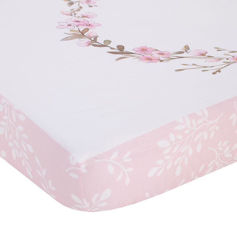 NoJo Flower Fairy Pink, White, and Taupe She Believed, She Could, So She Did 100% Cotton Nursery Photo Op Fitted Crib Sheet, 2 of 5