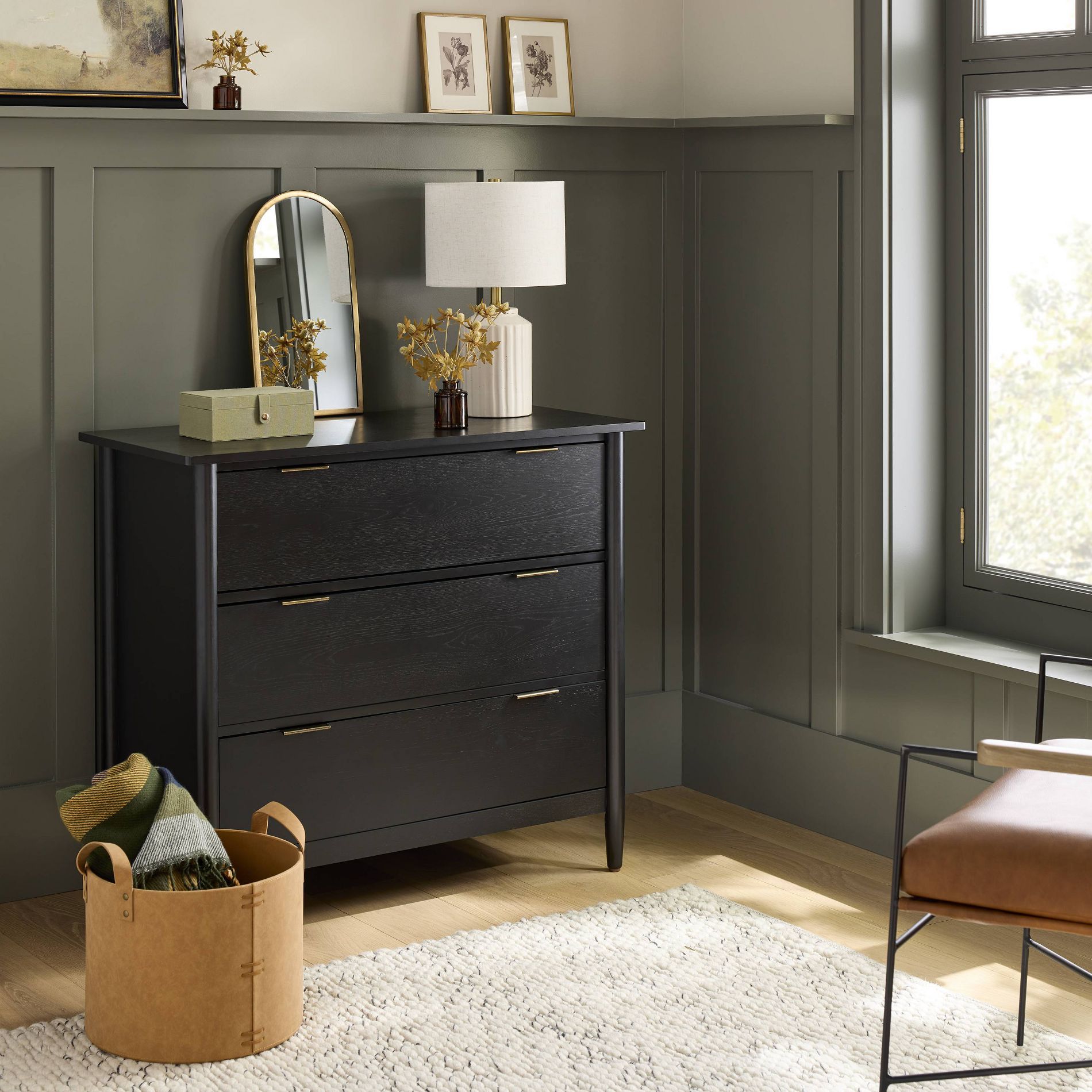 Wood and Cane 3 Drawer Wooden Dresser Black - Hearth & Hand™ with Magnolia