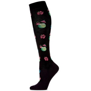 Memoi Women's Coconuts in Paradise Bamboo Blend 8-15mmHg Graduated Compression Socks Black 9-11 - 1 of 4