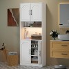 Kitchen Pantry Cabinet with Microwave Stand, Farmhouse Large Wood Storage Cabinet with Barn Doors & 2 Open Shelves - 2 of 4