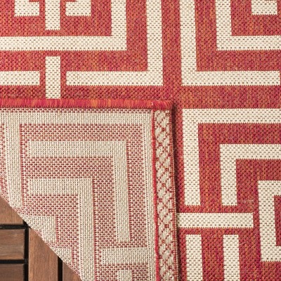 Red and Creme Geometric Square Synthetic Area Rug