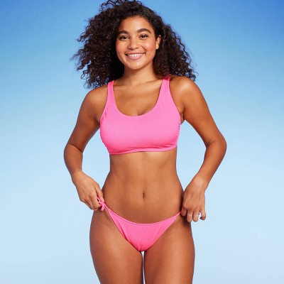 Women's Ribbed Bralette Bikini Top - Wild Fable™ Pink D/DD Cup