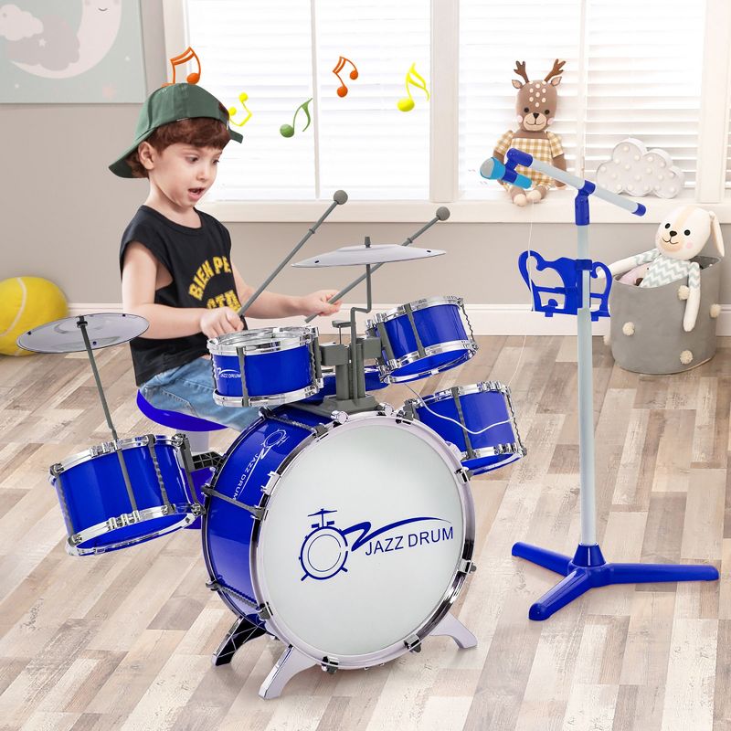 Costway Jazz Drum Set for Toddler Kids Educational Toy w/Keyboard Cymbal Microphone, 2 of 11