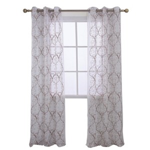 RT Designers Collection Kimberly Embroidery Doily Grommet Sheer Curtain Panel Pair Taupe - 1 of 4