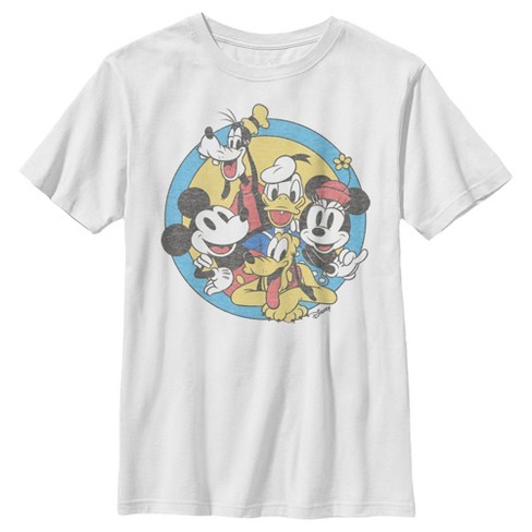 Boy's Disney Mickey & Friends Retro Circle Distressed T-Shirt - White -  Large