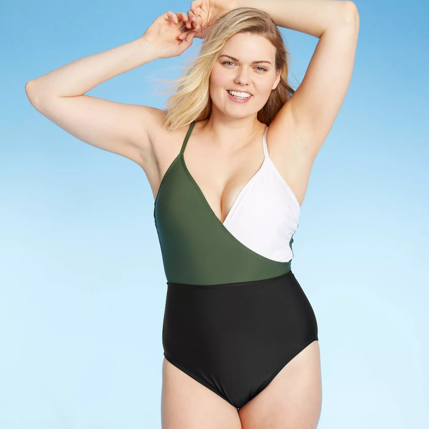 Women's Color Block Wrap High Coverage One Piece Swimsuit - Kona Sol™ Green - image 1 of 7