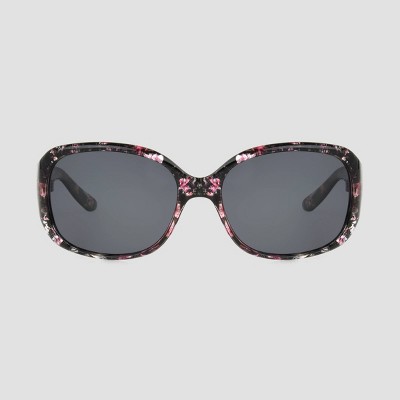 Women's Floral Print Square Polarized Sunglasses - A New Day™ Black/Pink