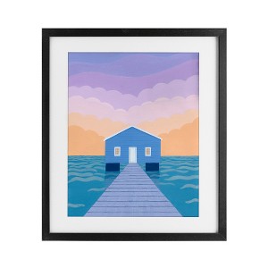 Stupell Industries Blue Boat Shed Sunrise Framed Print Under Glass - 1 of 4