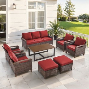 Belord Patio Furniture Set with 47.2" Coffee Table, All Weather Wicker Outdoor Furniture with High Back Patio Chairs, Outdoor Couch and Ottoman - 1 of 4