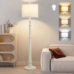 GTCLIGHTING Floor Lamps for Living Room,3-Way Dimmable Standing Lamps with White Linen Shade,60" Vintage Tall Pole Light for Reading, Bedroom - 1 of 4