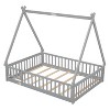 Dolonm Full Kid Floor Bed with Guardrails & Door, Pine Wood 78.2"L x 61.7"W x 71.8"H,Grey - 2 of 4